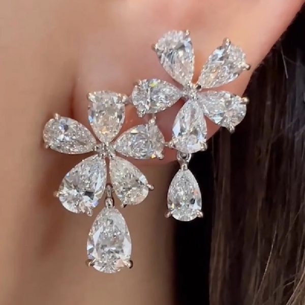 Zircon Flower Oval Cut Stunning Bridal Earrings