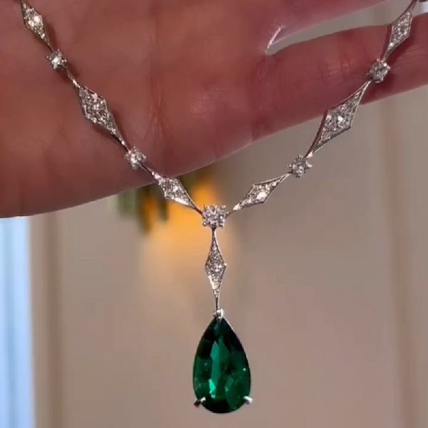 5.49CT Pear Shape Emerald Necklace