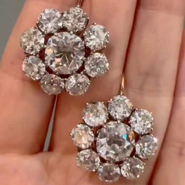 24.6CT White Sapphire Cluster Flower Drop Earrings