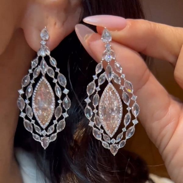 Fancy Color Marquise Shaped Long Big Crystal Bridal Dangle Drop Earring