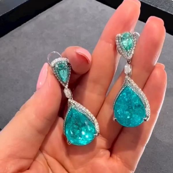 Pear Cut Fancy Blue Sapphire Drop Earrings