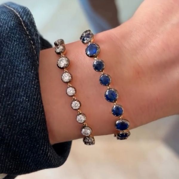 18K Yellow Gold Bracelet Blue Sapphire Gemstone Bracelet