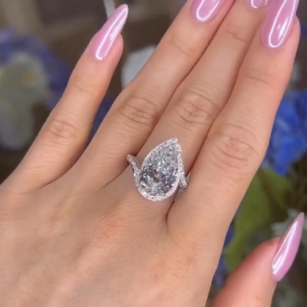 2.30 Carat Pear Shaped Zircon Paired Micro Pave Engagement Ring