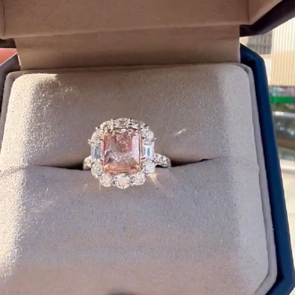 1.01 Carat Cushion Cut Classic Cut Pink Zircon Ring