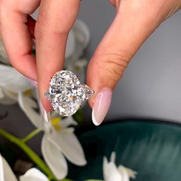 4.01 Carat White Oval Cut Three Stone Engagement Wedding Ring