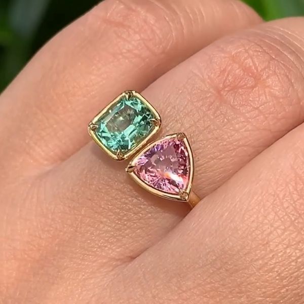 5.0 Carat Cushion&Trillion Cut Two Stones Oi Et Moi Ring