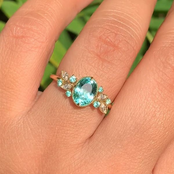 1.5 Carat Teal Blue Green Oval Custom Zircon Ring