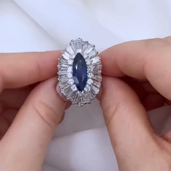 4.61 Carat Marquise Cut Royal Blue Sapphire Ring & Pendant Dual Purpose