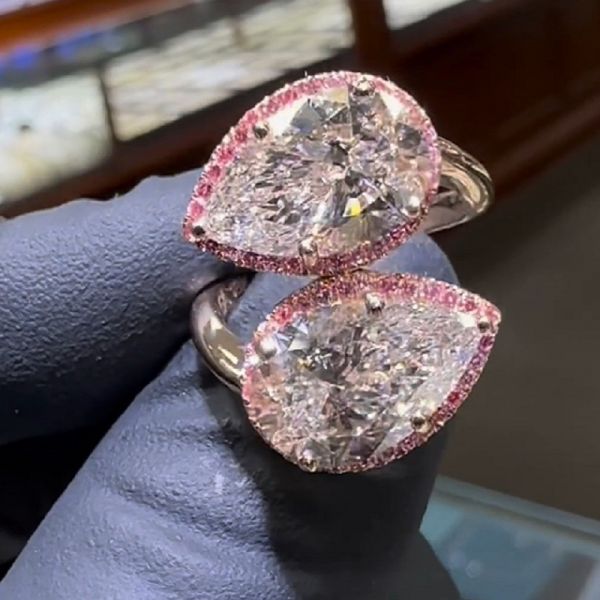 3.0 Carat Extravagant Twin Pears Engagement Ring 