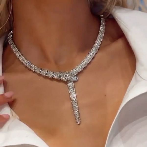 Handmade Summer Snake Zircon White Gemstone Fine Necklace
