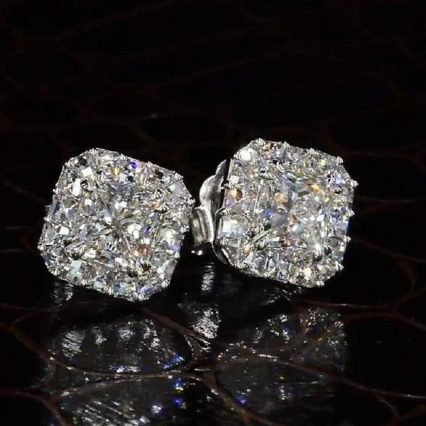 1.5Ct Radiant Cut Paved Zircon Eternity Stud Earrings in Sterling Silver