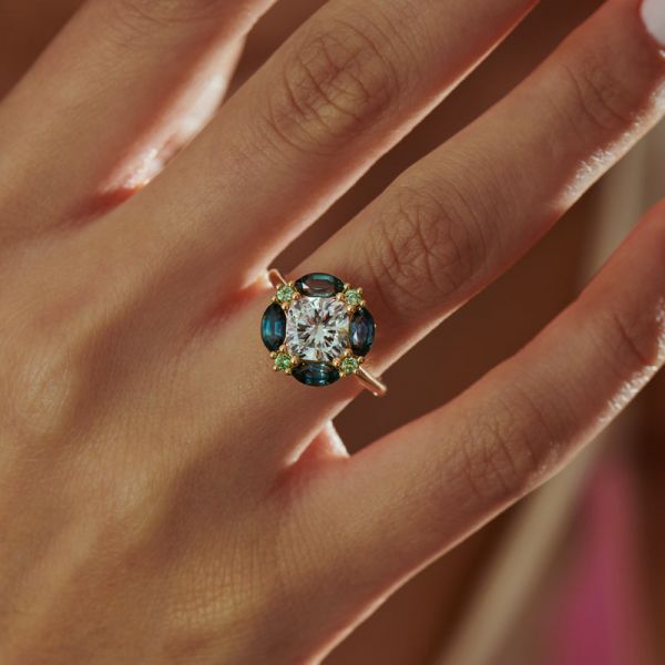 1.4 Carat Cushion Cut Zircon Sapphire & Garnet Engagement Ring