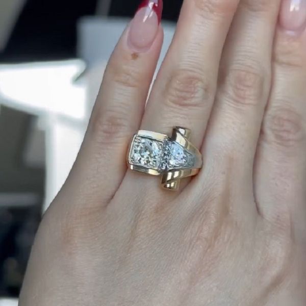 2.3 Carat Round Cut Vintage French Scroll Zircon Ring 