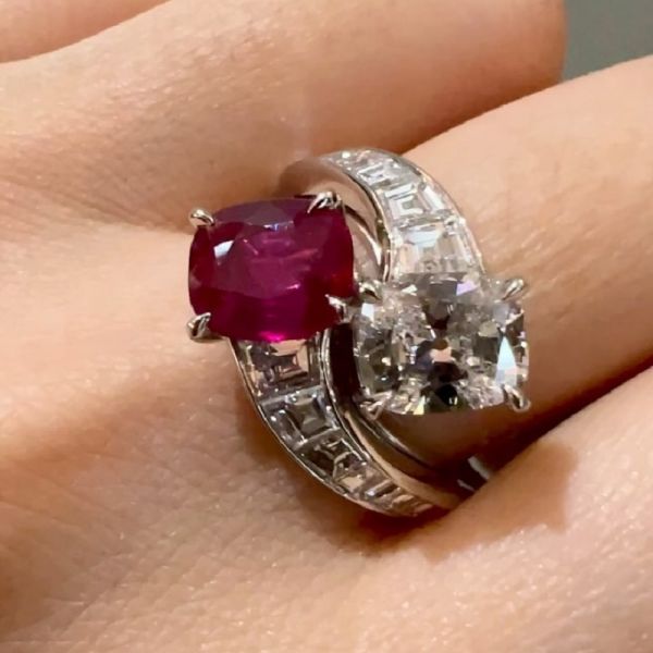 3.27 Carats Ruby And Zircon "Toi et Moi" Ring