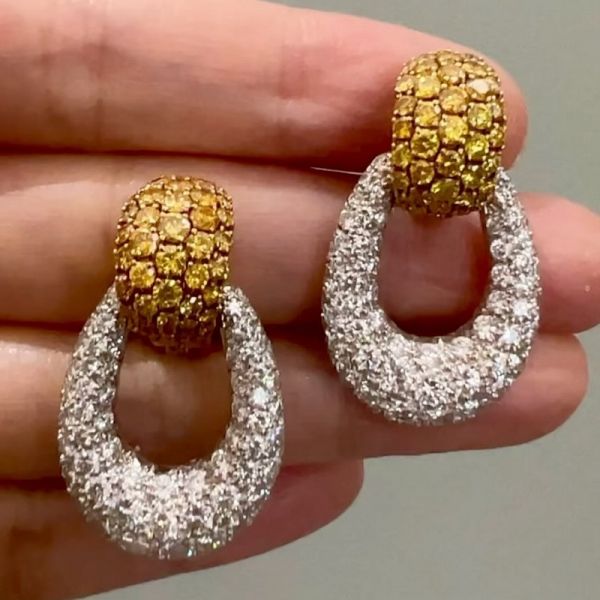 4.7 Carats Round Cut Door Knocker Design Yellow Zircon  Earrings