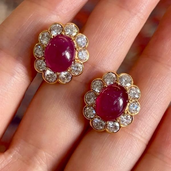 3.4 Carats Round Cut Ruby & Zircon Flower Earrings