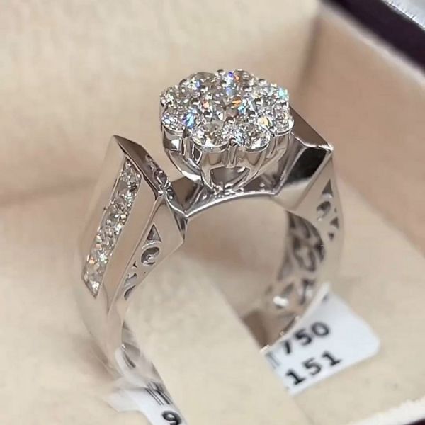 3.0 Carat Round Cut Ring Arm Engraved Stamped Gemstone Ring