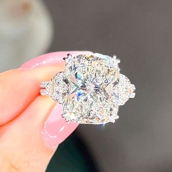 7ct Cushion Cut Three Stone Engagement Ring