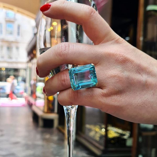6ct Emerald Cut Aquamarine Sapphire Solitaire Ring