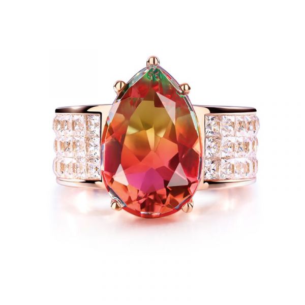 Sterling Silver Classic Pear With Princess Cut Watermelon Engagement Ring