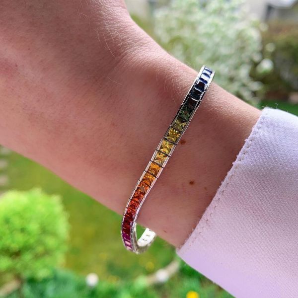 10ctw Princess Cut Multi-Color Sapphire Handmade Bracelet