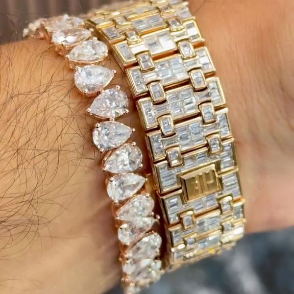 Fashion Pear Cut White Sapphire Bracelet For Men