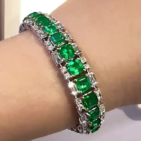 13ctw Emerald Cut Emerald Sapphire Bracelet