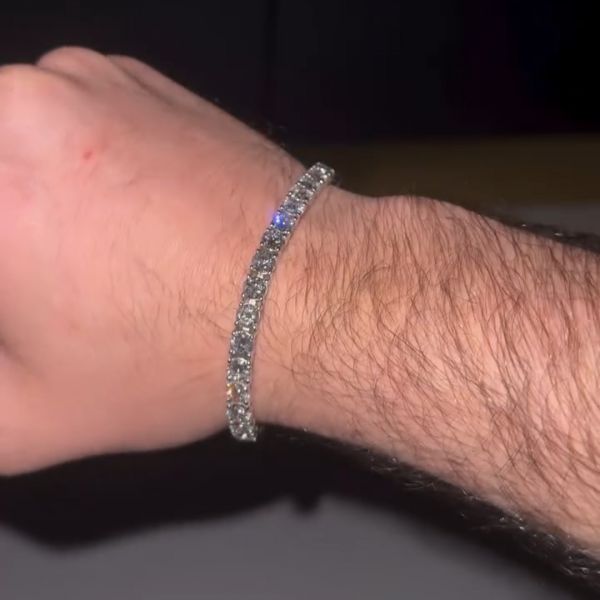 28ct round cut Zircon handmade sterling silver men's bracelet