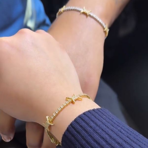 20ctw round cut Zircon sterling silver plated gold handmade couple bracelet