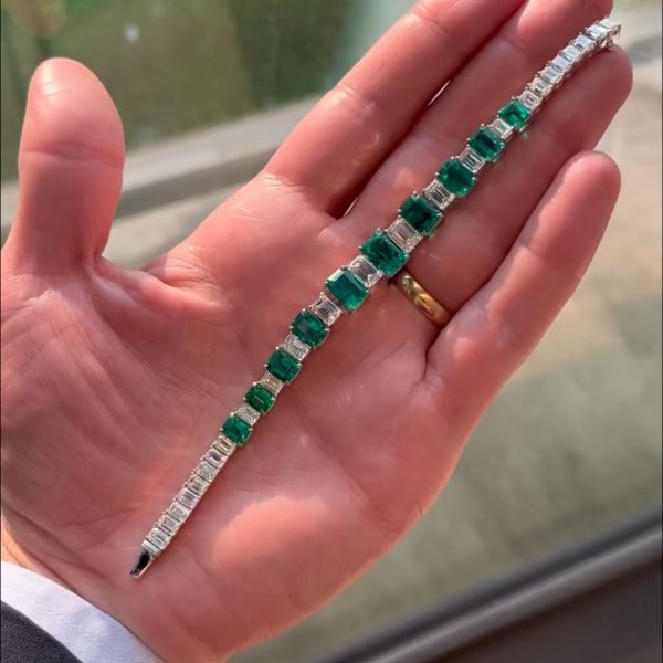 20ct cushion cut emerald sterling silver handmade bracelet