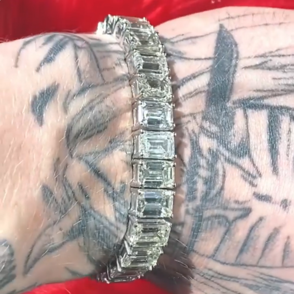 20ct emerald-cut Zircon sterling silver handmade bracelet