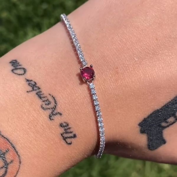 5ct cushion-cut ruby ​​and Zircon handmade sterling silver bracelet