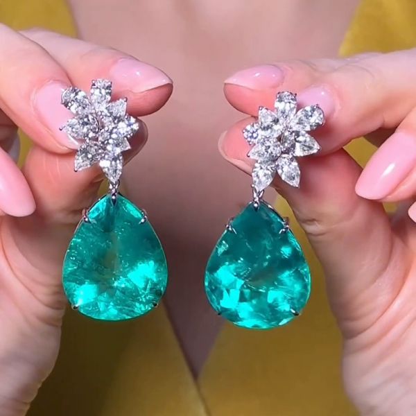 15ct Pear Cut Paraíba Tourmaline Drop Earrings