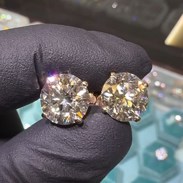 2ct Round Cut Zircon Sterling Silver Gold Plated Stud Earrings