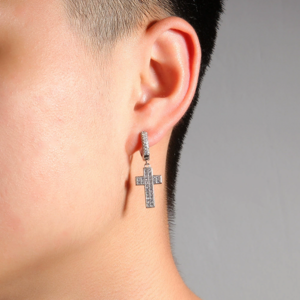 Hip-hop earrings retro fashion inlaid zircon cross earrings