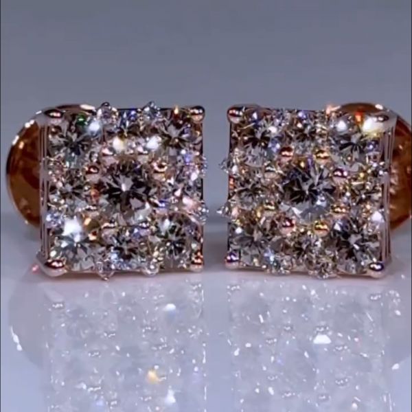 1ct round-cut Zircon sterling silver rose gold plated handmade earrings