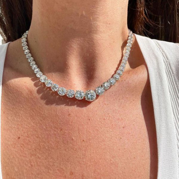 35ct Round Cut White Sapphire Tennis Necklace