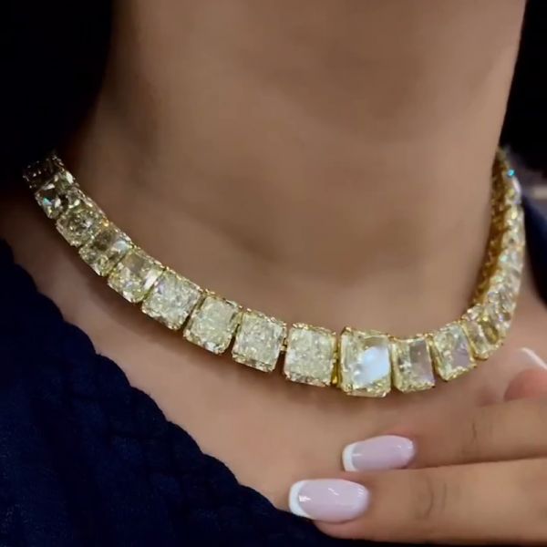 170ctw Radiant Cut Fancy Yellow Sapphire Rivière Necklace in Yellow Gold