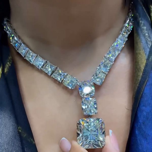 98ctw Cushion Cut White Sapphire Luxury Handmade Necklace