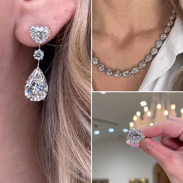 White Zircon Sterling Silver jewelry set - oval cut Zircon ring - pear cut Zircon necklace - pear cut Zircon earrings