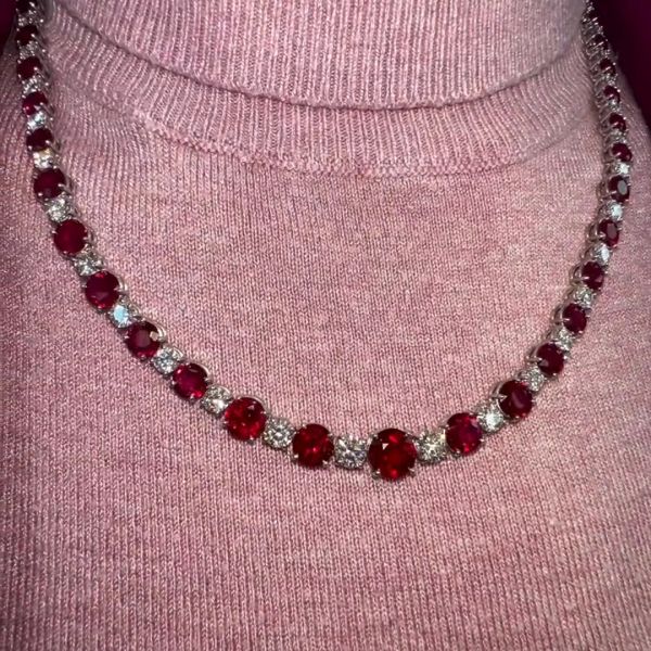 20ct Round Cut Ruby and Zircon Sterling Silver Necklace
