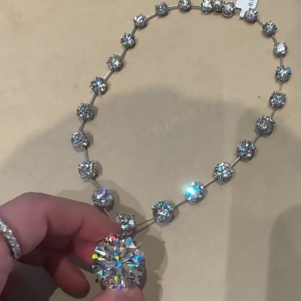 50ct round cut Zircon handmade sterling silver necklace