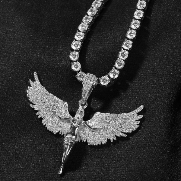 Vintage Angel Wing Hip Hop Zircon Pendant Necklace
