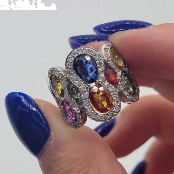 Multi-Colored Pavé Zircon Wide Band Cocktail Ring