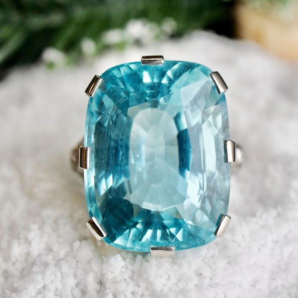 6ct Cushion Cut Aquamarine Sapphire Cocktail Ring