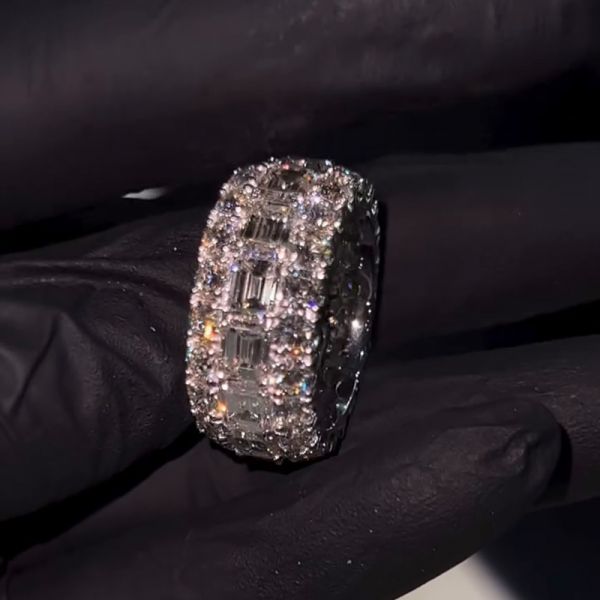 Emerald & Round Cut White Sapphire Eternity Men’s Wedding Ring