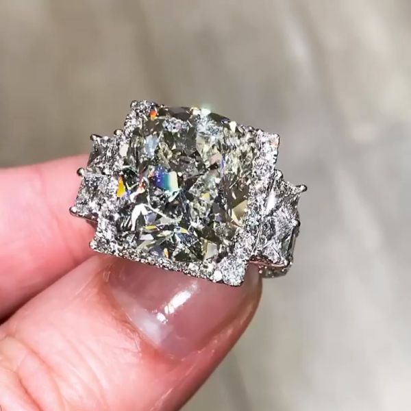 15ct Cushion Cut White Sapphire Halo Handmade Sterling Silver Ring