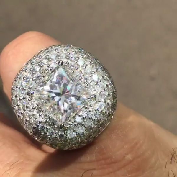 3.5ct Princess Cut White Sapphire Paved Handmade Men's Ring