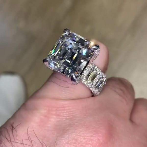 8ct Asscher Cut White Sapphire Eternity Band Paved Handmade Men's Ring