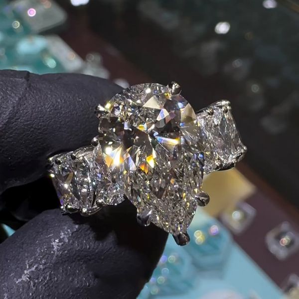 12ctw Full Pear Cut White Sapphire Handmade Engagement Ring